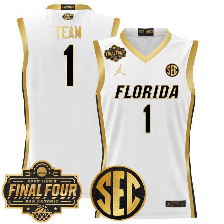 Men Florida Gators #1 Team white 2025 Final Four Patch NCAA Jersey->ncaa teams->NCAA Jersey